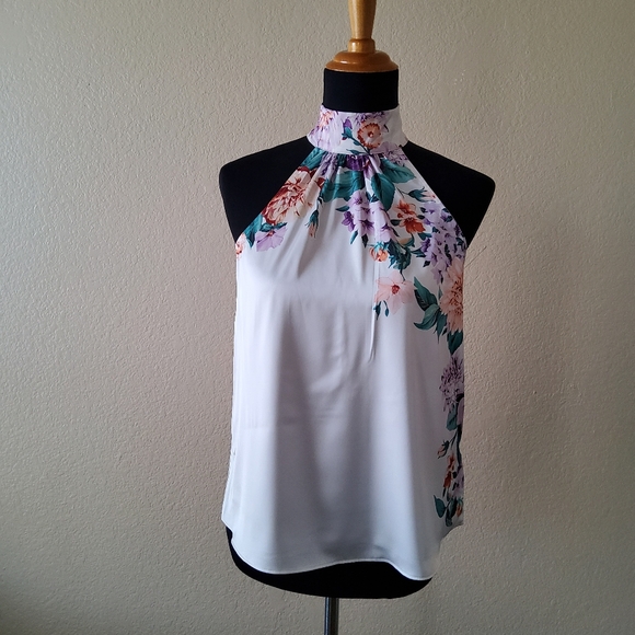 EXPRESS Halter Silky Satin Floral Top Size XS New - Picture 1 of 7